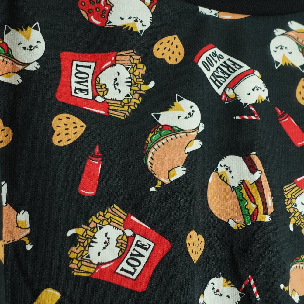 Womens Crew Neck Sweater - Cat Fries Taco Graphic Print - Black - Size Medium - Picture 2 of 8